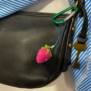 Bag charm strawberry keychain pink green
